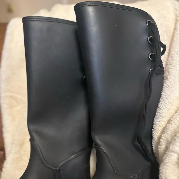 Coach Black Winter Rain Boots with Lace-Up Detail - Picture 5 of 8